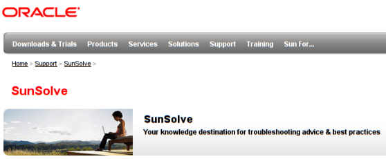 SunSolve Seite von Sun